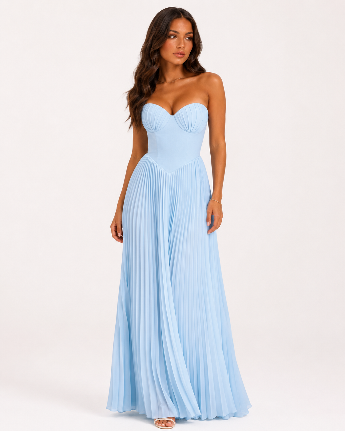 Ophelia Pleated Maxi Dress — Powder Blue