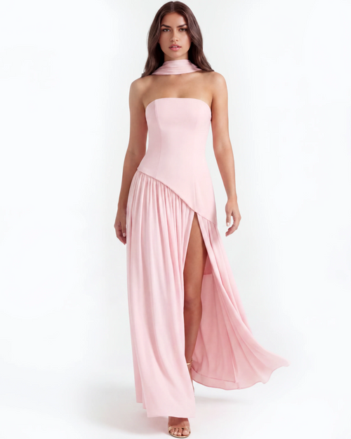 Amara Draped Maxi Dress — Soft Pink