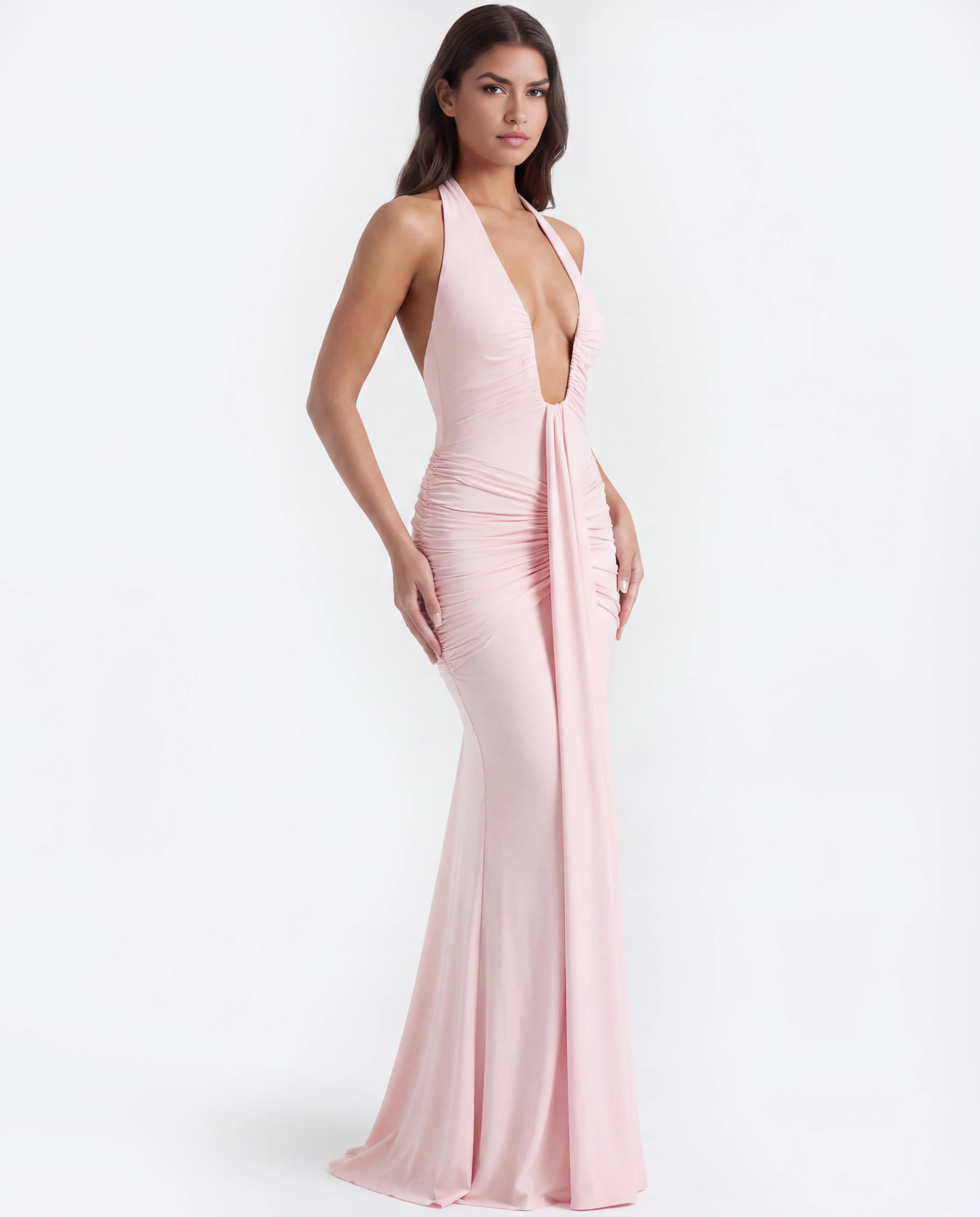 Aurora Plunge Maxi Dress — Blush Pink – Hazel & Muse